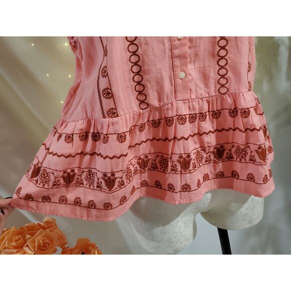 Loft NWT Womens Floral Embroidered Henley Button Peplum Shell Top Size M Pink - Picture 5 of 10